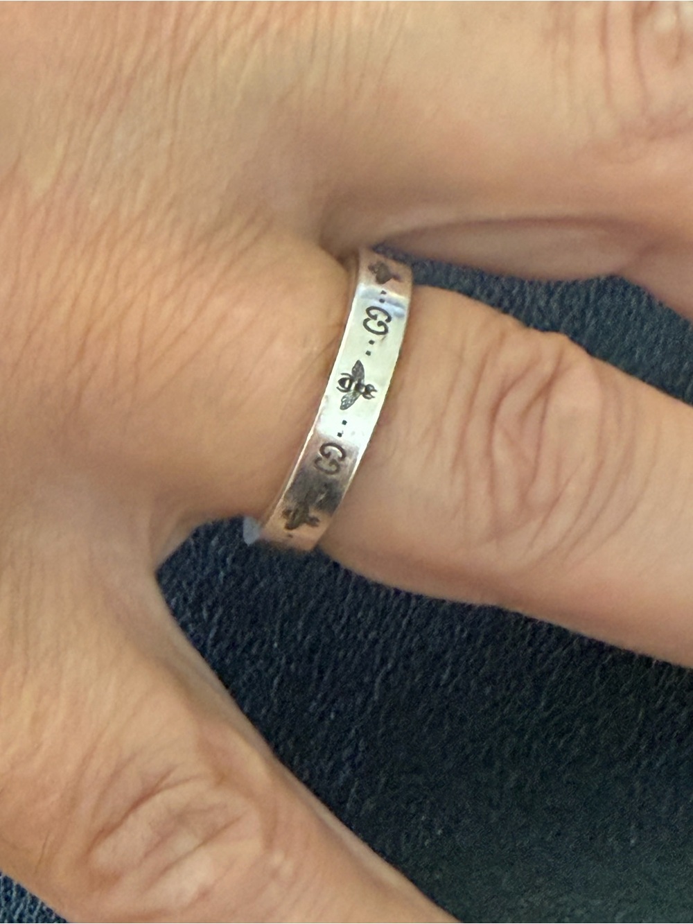 Gucci GG & Bee Engraved Sterling Silver Band Ring Size 21 (US 9.5)